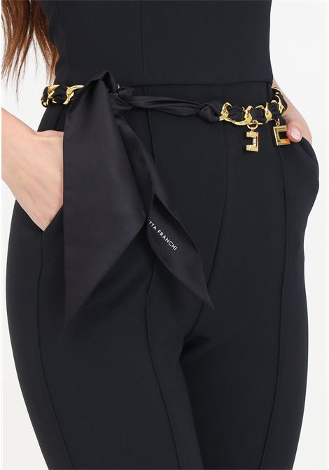 Black double crepe women's jumpsuit with chain belt with golden charms ELISABETTA FRANCHI | TUT1041E2110